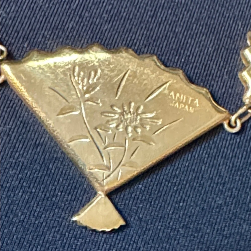 Japanese Amita Damascene fan shaped necklace,